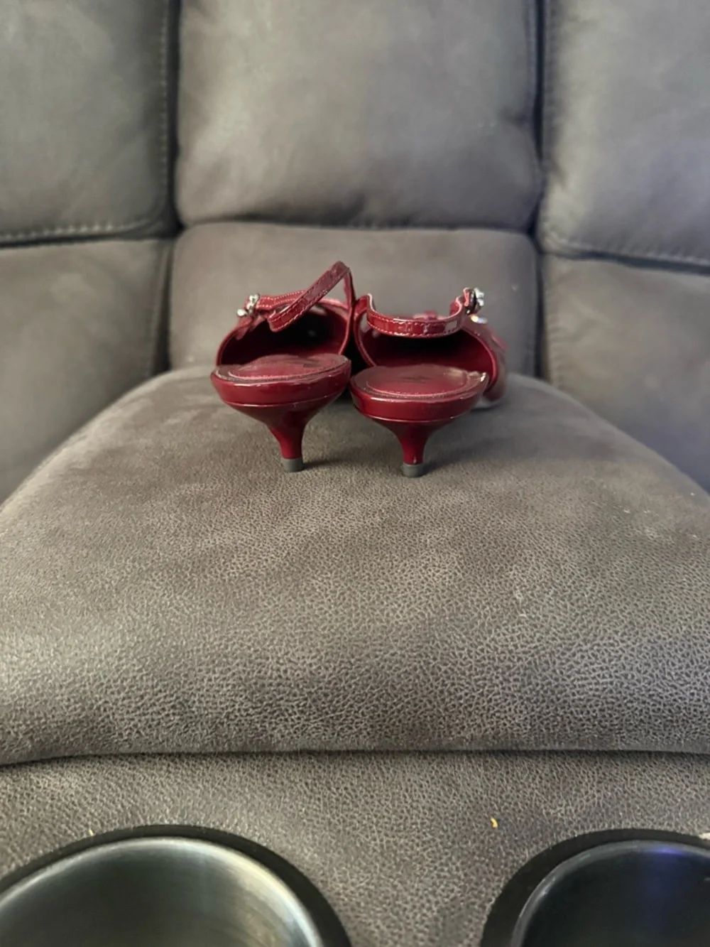 Sam Edelman Burgundy Patent Slingback Kitten Heel Pointed Toe Heels - Picture 5 of 7
